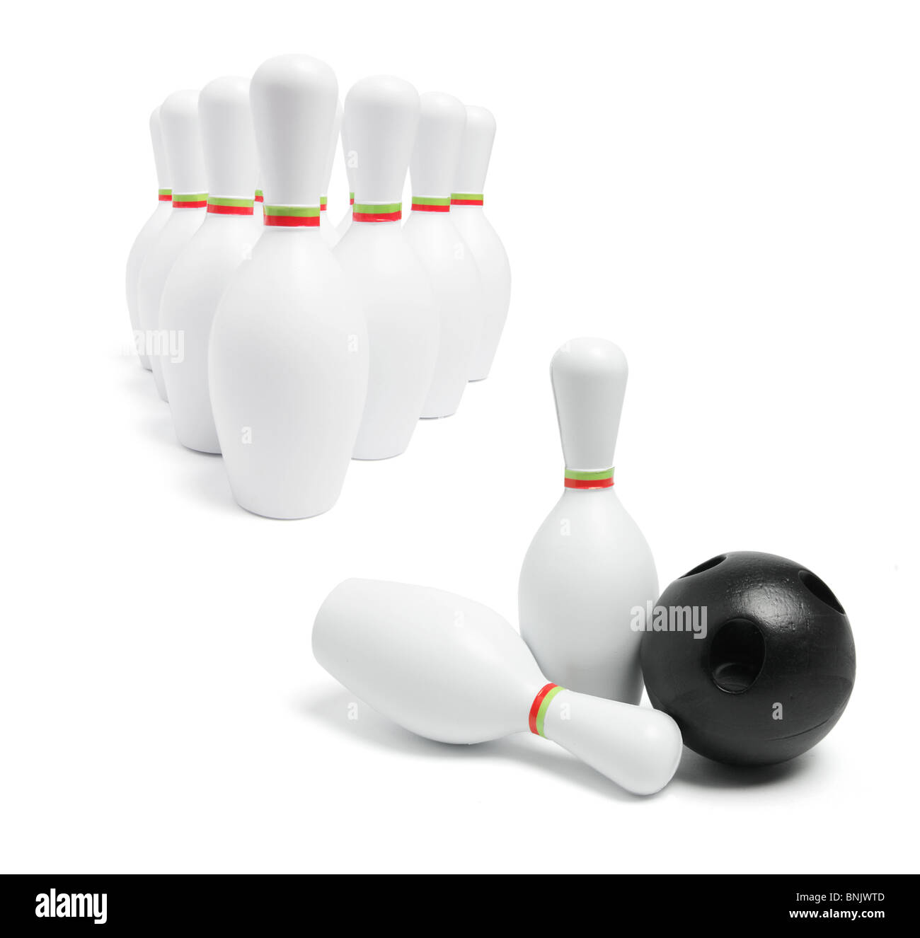 Miniature Bowling Pins and Ball Stock Photo Alamy