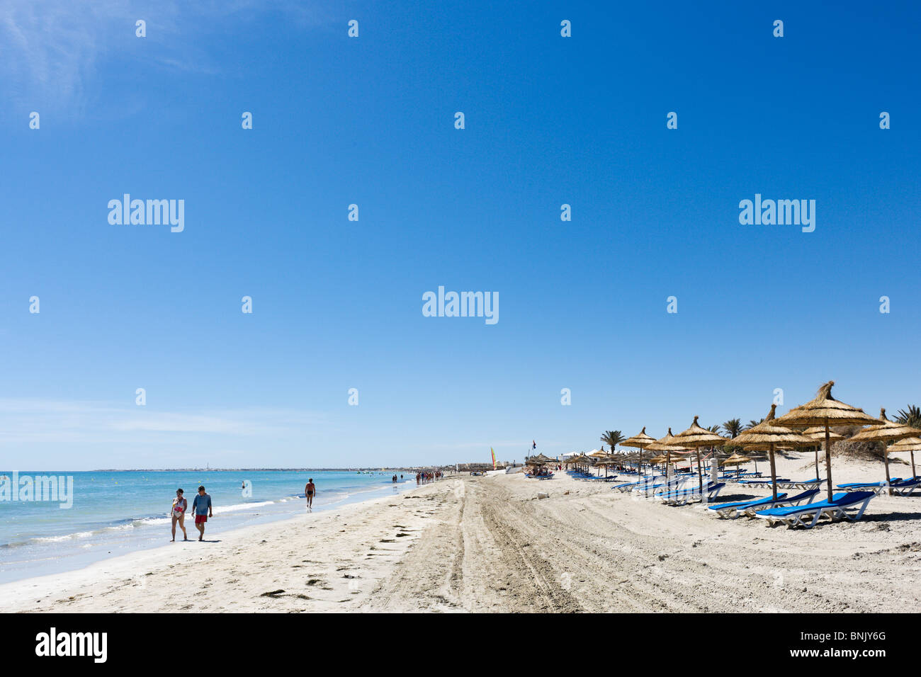 Beach in the hotel zone near to the Hotel Club Caribbean World, Aghir, Djerba, Tunisia Stock Photo