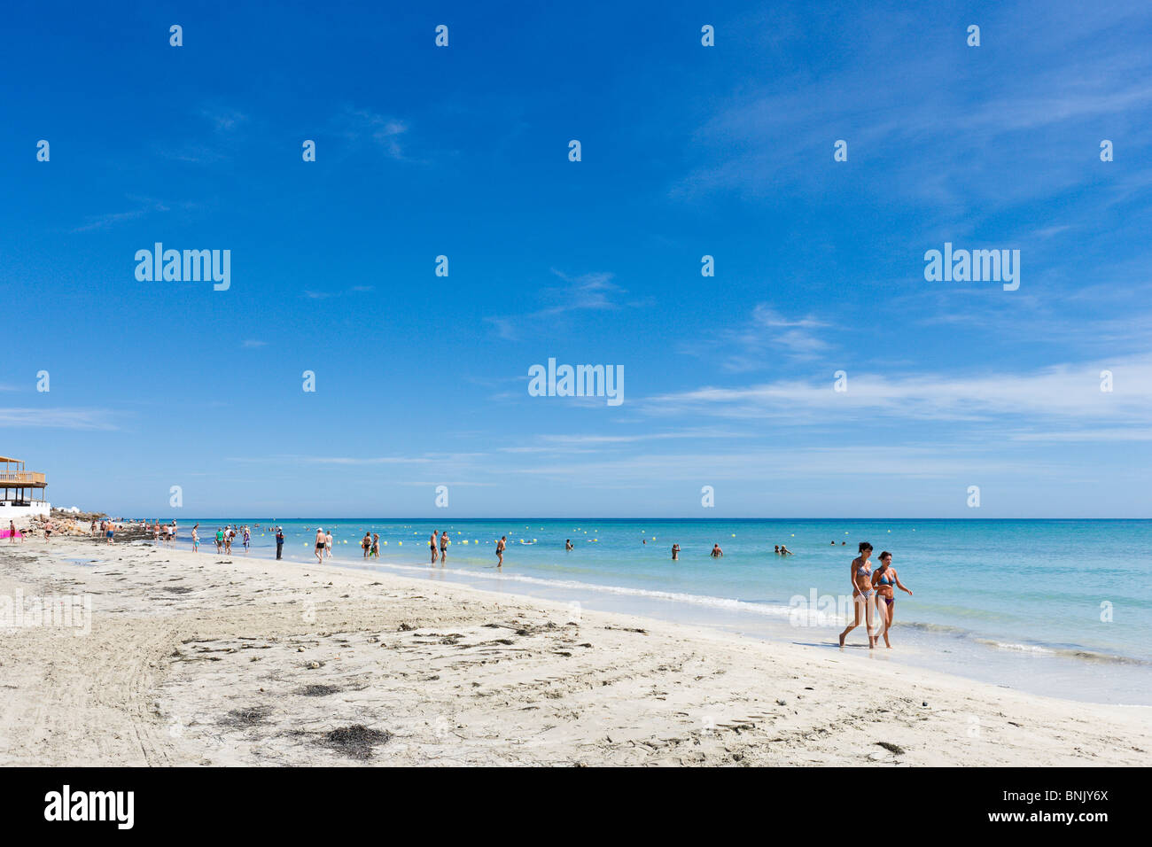 Beach in the hotel zone near to the Hotel Club Caribbean World, Aghir, Djerba, Tunisia Stock Photo