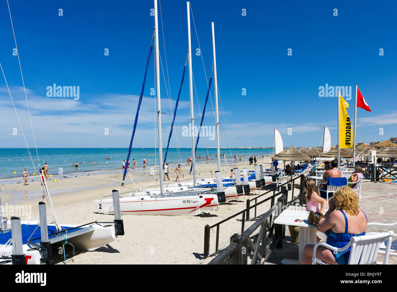 Beach cafe at the Hotel Club Magic Life Penelope Beach Imperial, Houmt Souk, Djerba, Tunisia Stock Photo
