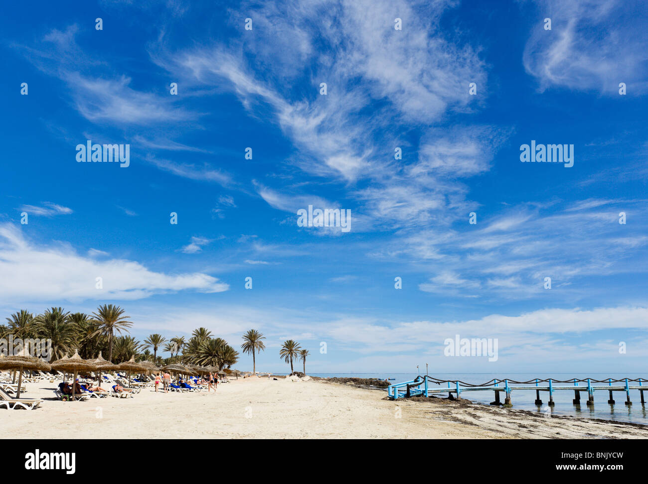 Beach outside the Hotel Odyssey, Zarzis, near Djerba, Tunisia Stock Photo