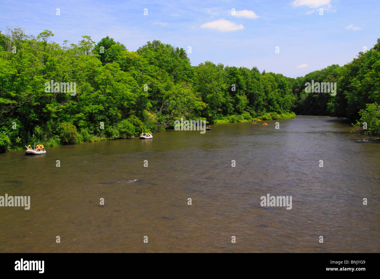 Rafters and kayakers on the Youghiogheny Scenic River, Sang Run, Maryland, USA Stock Photo