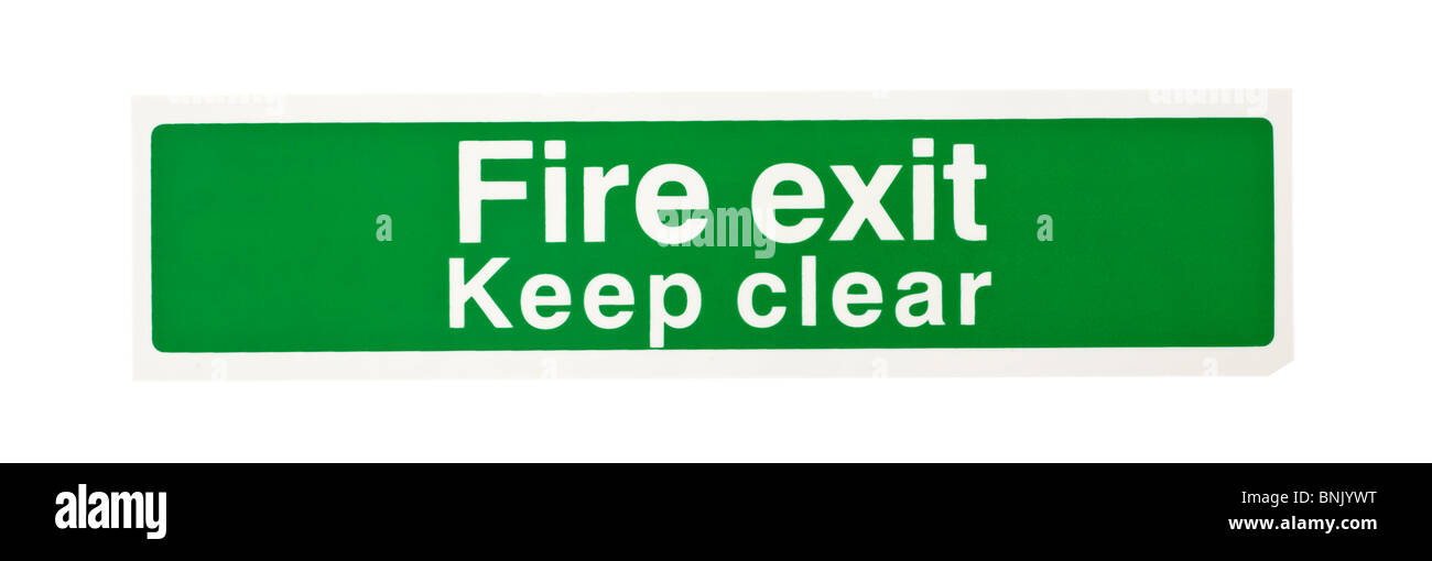Green fire exit keep clear warning sign Stock Photo