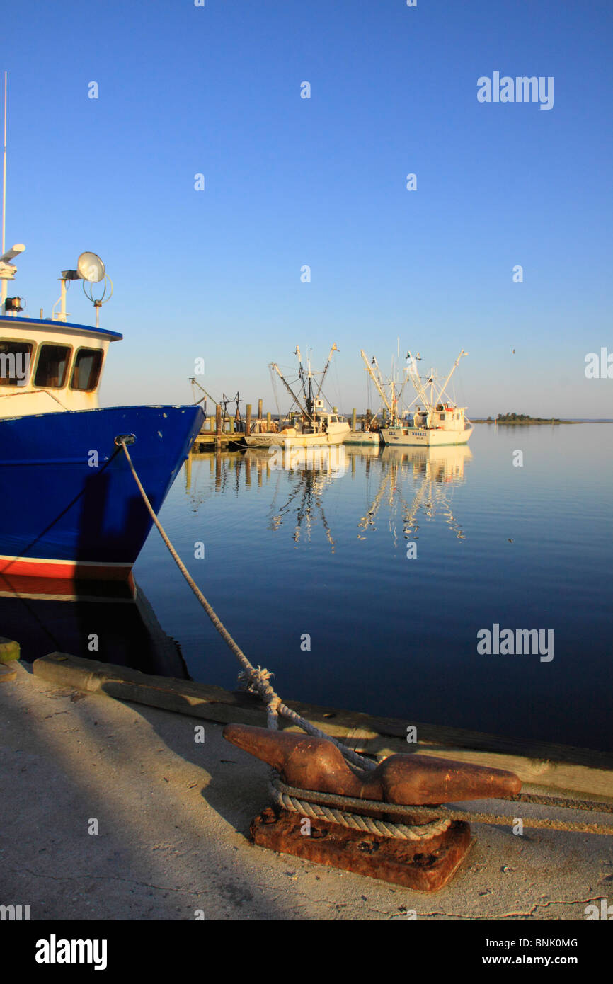 Fishing boats docked at harbor in Beaufort, North Carolina, USA Stock Photo