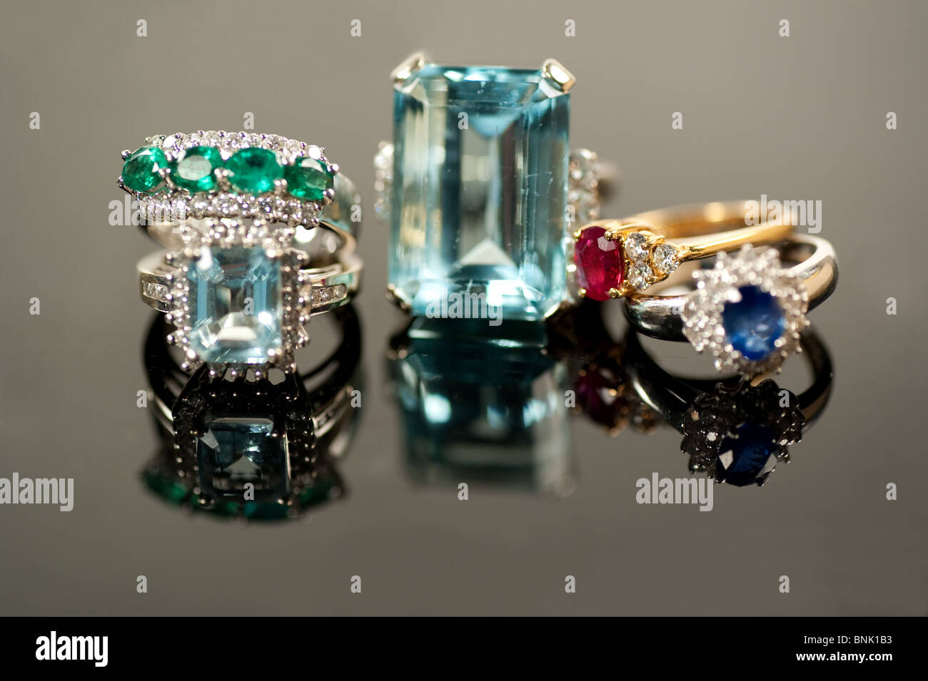 beautiful precious gemstone rings Stock Photo