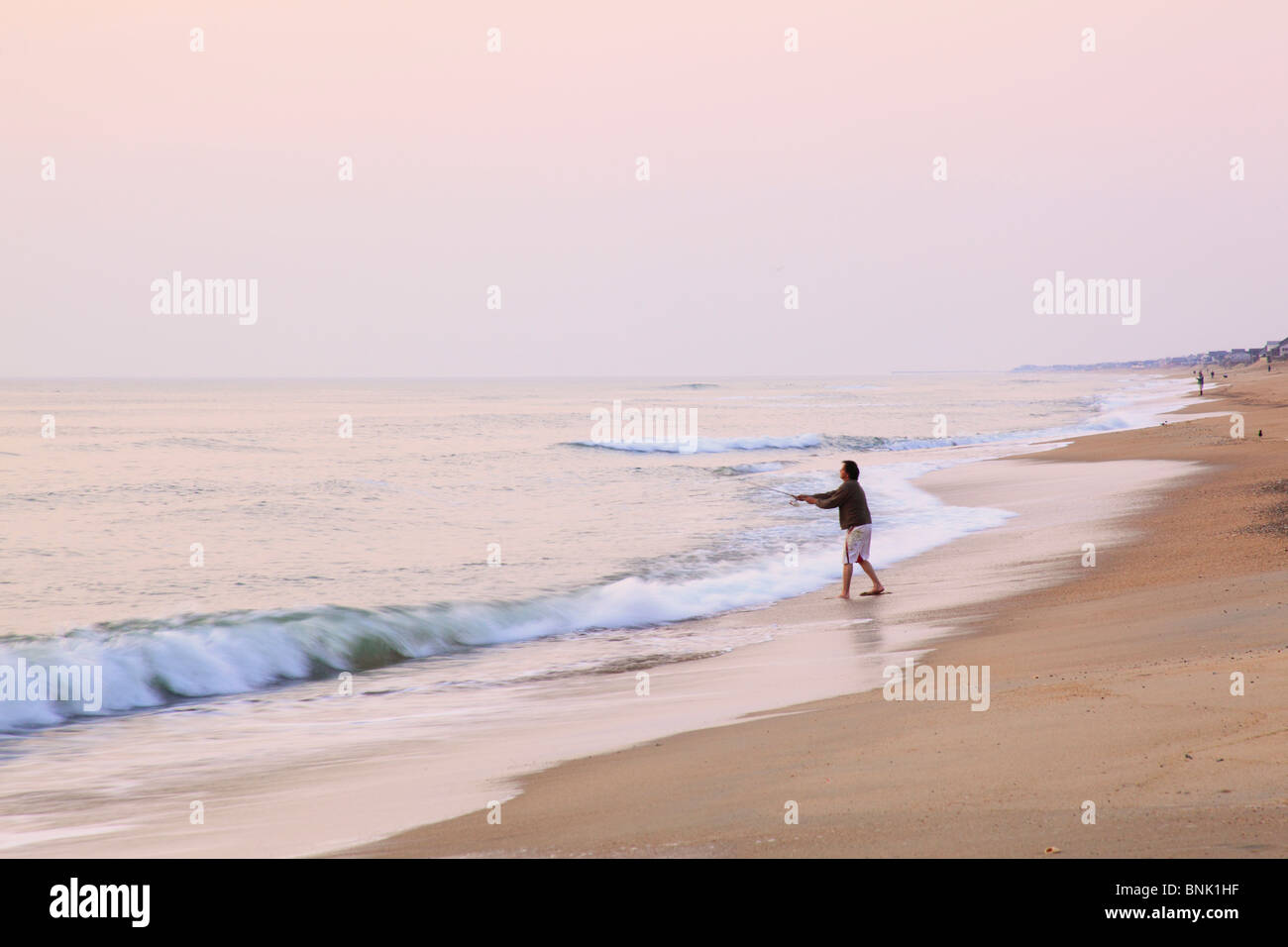 Fisherman at Sunrise, Kitty Hawk, North Carolina, USA Stock Photo Alamy
