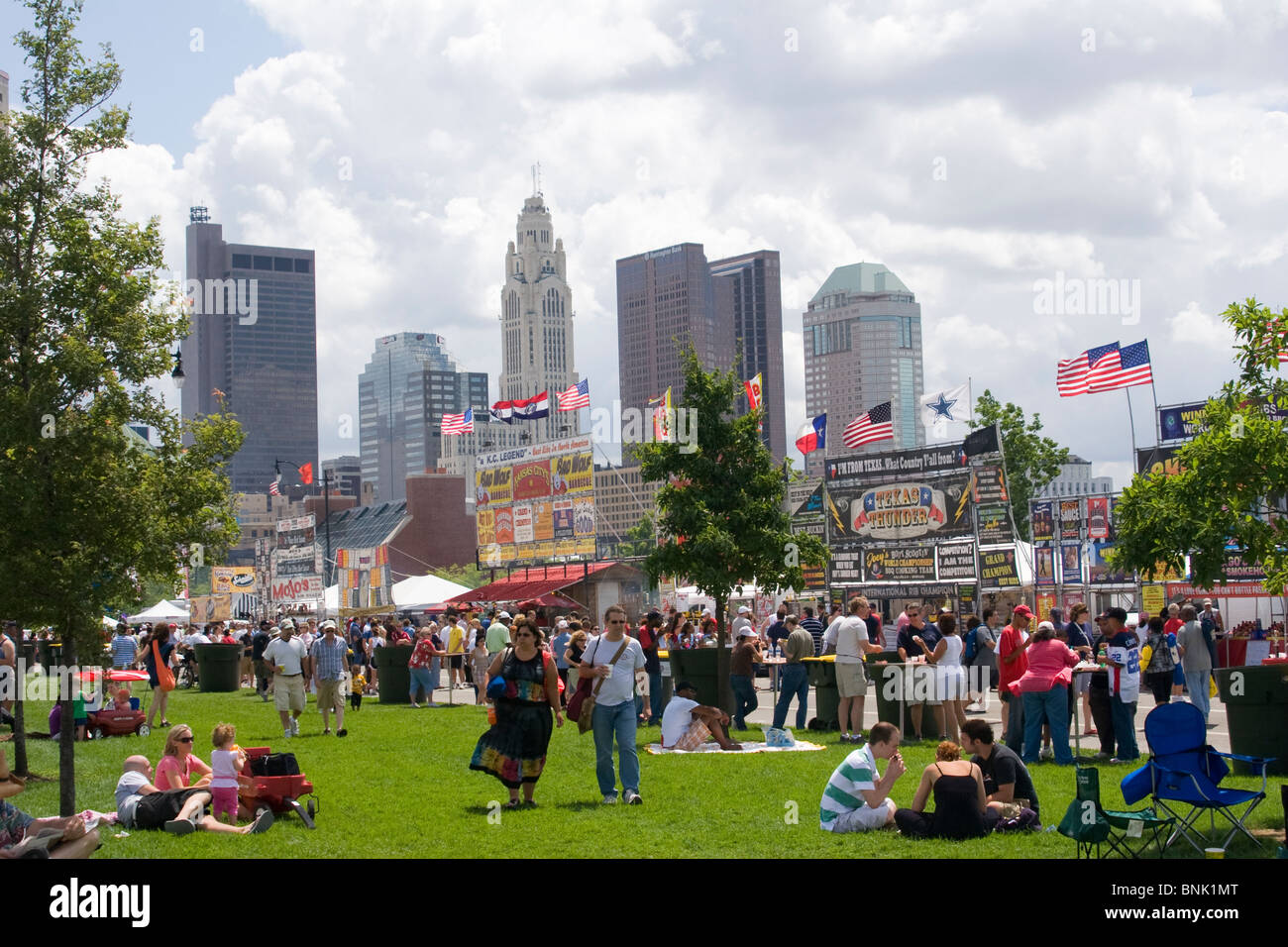 People and vendor booths. Jazz and Rib Fest. Columbus, Ohio, USA. Stock Photo