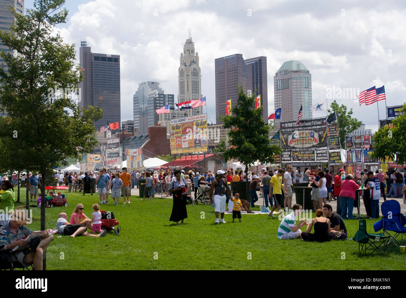 People and vendor booths. Jazz and Rib Fest. Columbus, Ohio, USA Stock