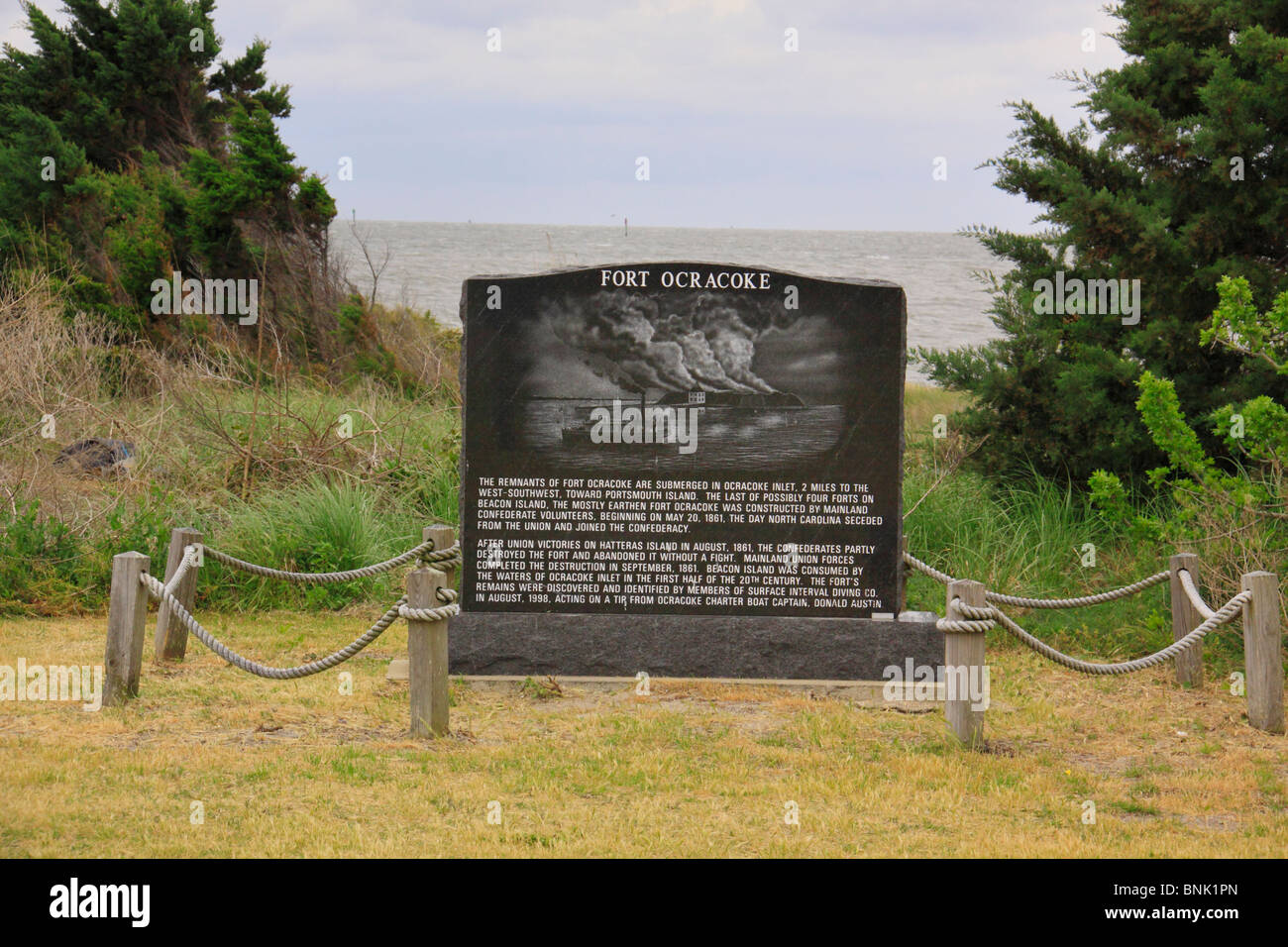 Fort Ocracoke Civil War Monument, Ocraoke Island, Cape Hatteras National Seashore, North Carolina, USA Stock Photo