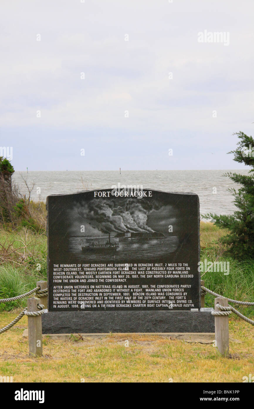 Fort Ocracoke Civil War Monument, Ocraoke Island, Cape Hatteras National Seashore, North Carolina, USA Stock Photo