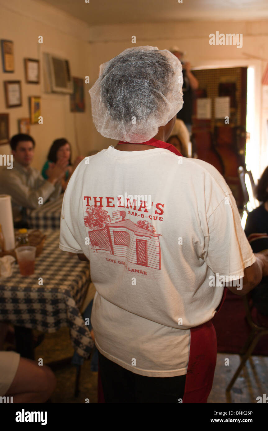 Thelma at Thelma's Bar-B-Que, barbecue restaurant, Houston Texas. Stock Photo