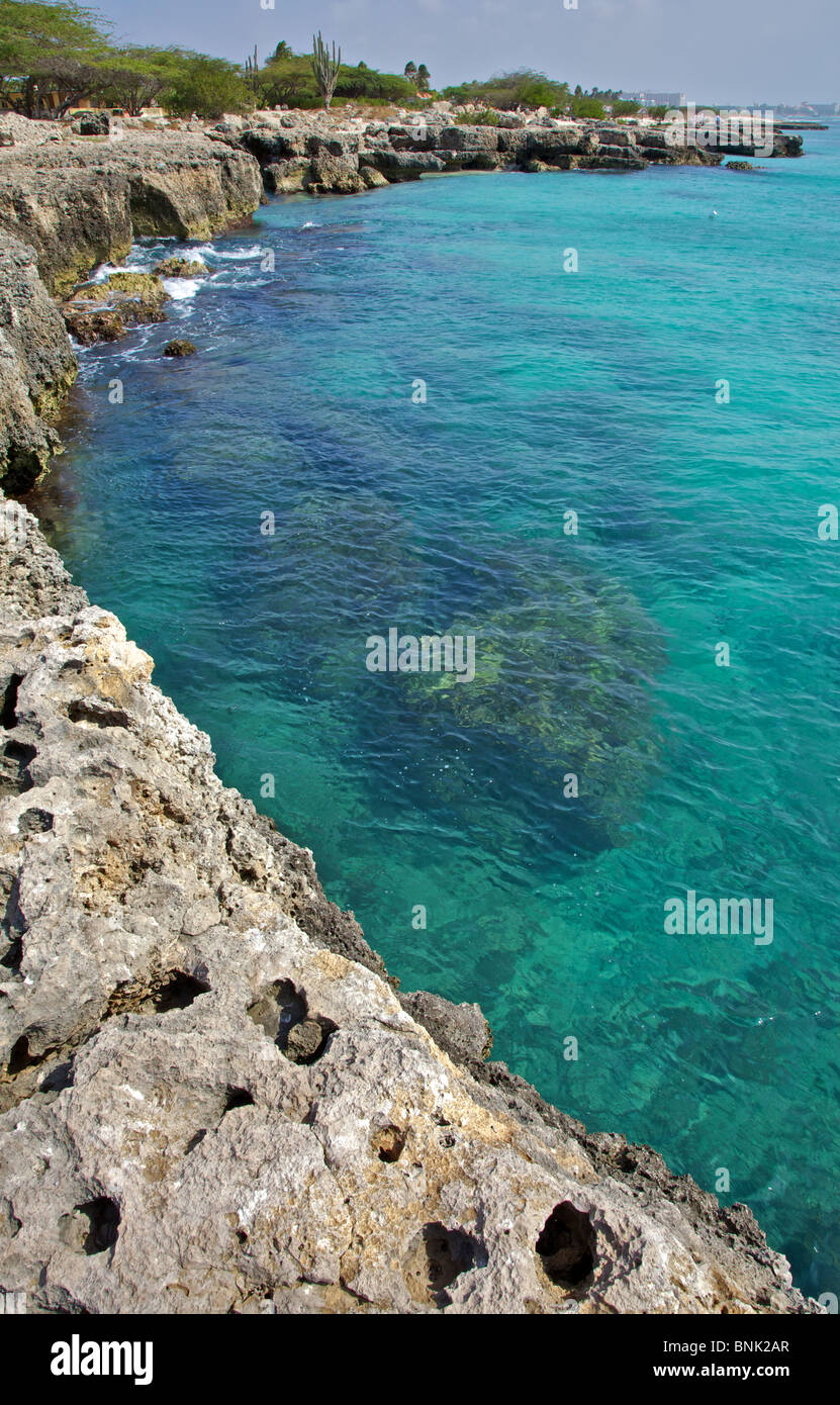 Rugged Rocky Coastline of Aruba with the Deep Blue / Green Crystal ...