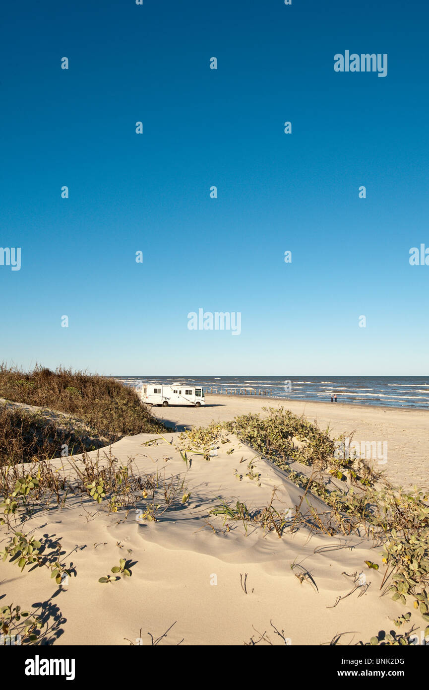 Texas, Padre Island. RV campers in Padre Island National Seashore. Stock Photo