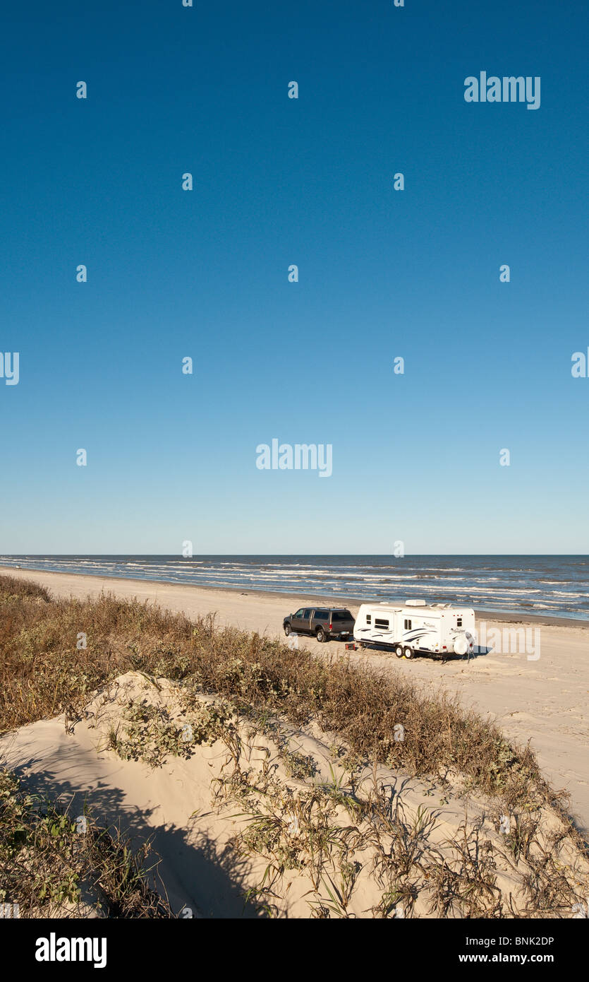 Texas, Padre Island. RV camper in Padre Island National Seashore. Stock Photo