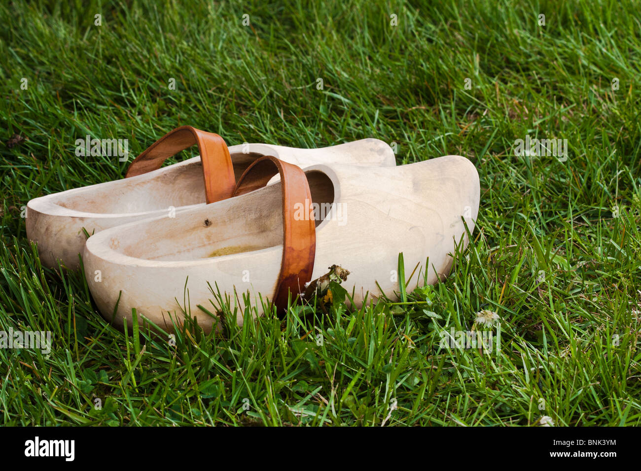 Tulip time festival Dutch Holland Michigan in USA traditional Duch the clogs klomp klompen stand alone in the graas nobody none hi-res Stock Photo