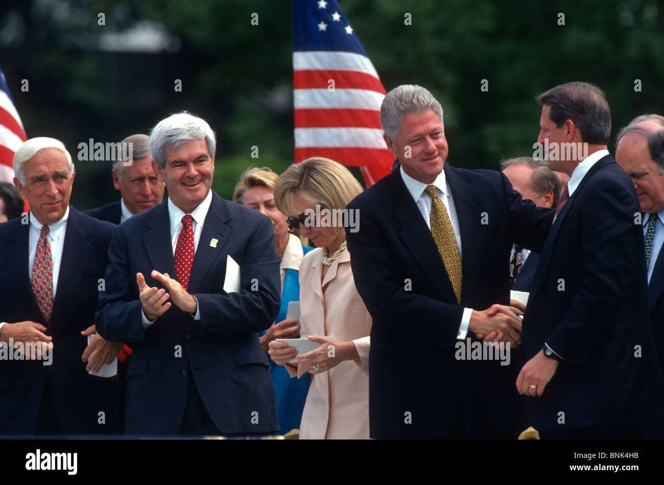 US President Bill Clinton signs into law the balanced budget bill