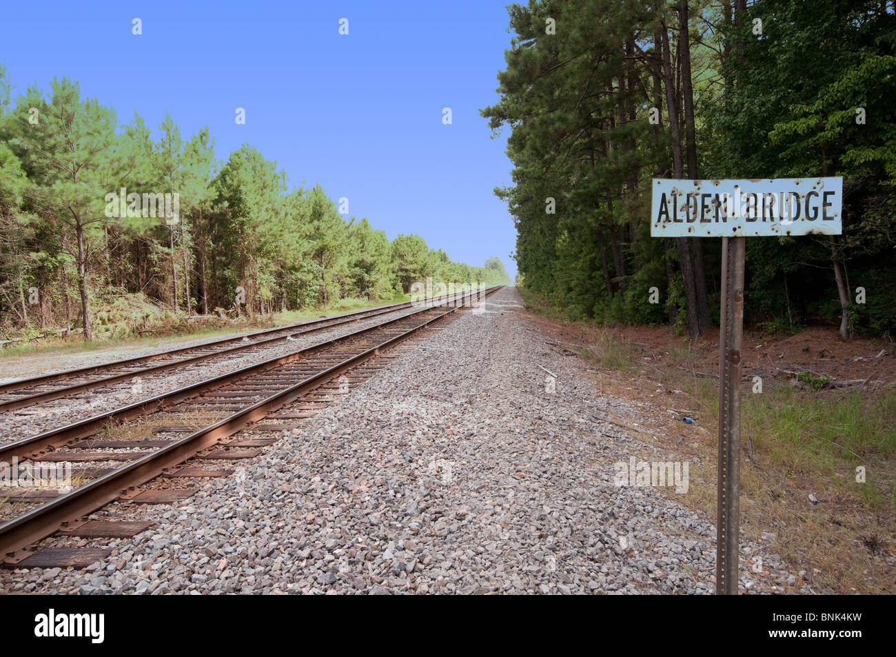 Alden Bridge Railroad Crossing Stock Photo