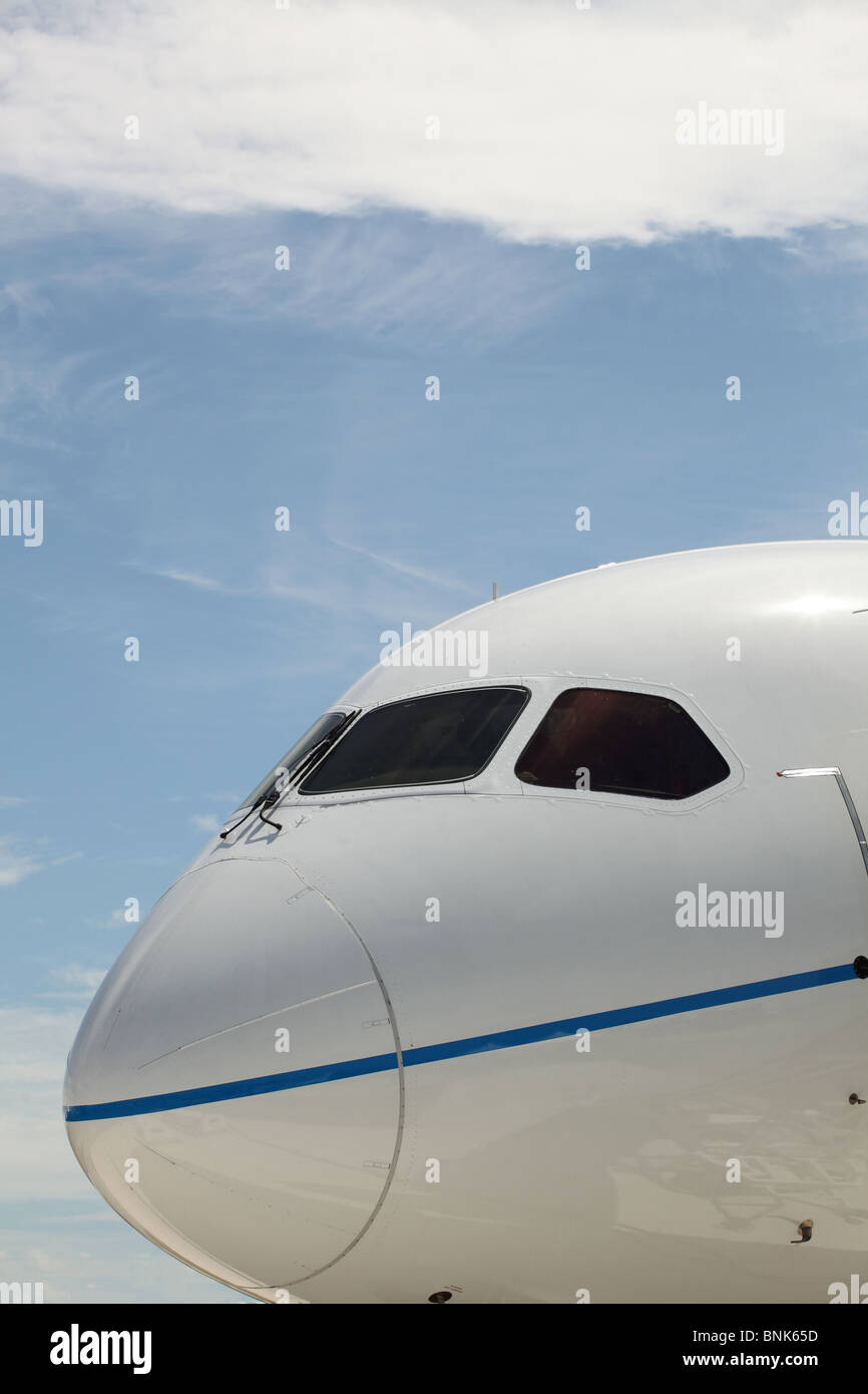 The nose of the new Boeing 787 Dreamliner jet aircraft Stock Photo