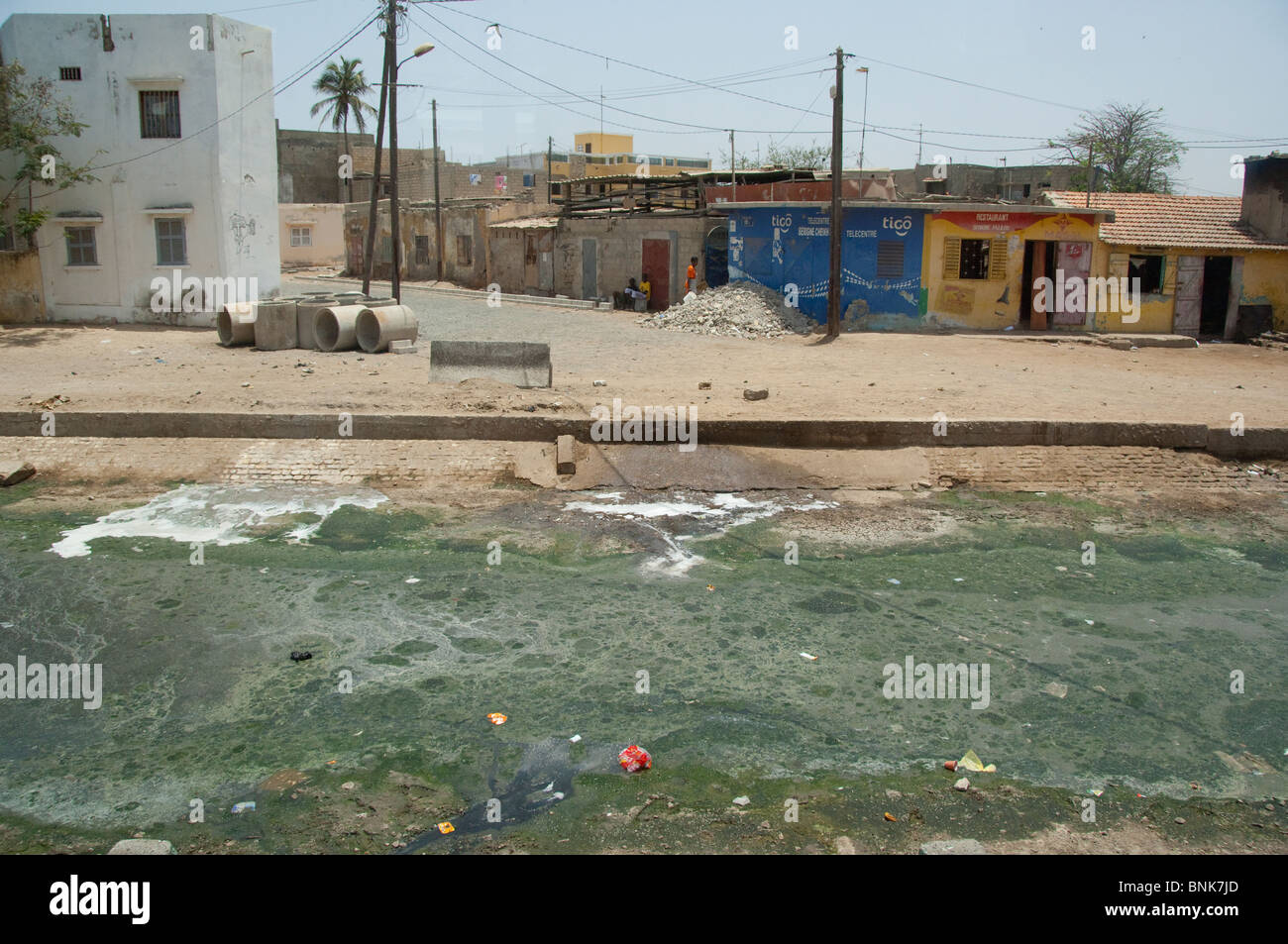 Africa, Senegal, Dakar. Capital city of Dakar. Open sewer. Stock Photo