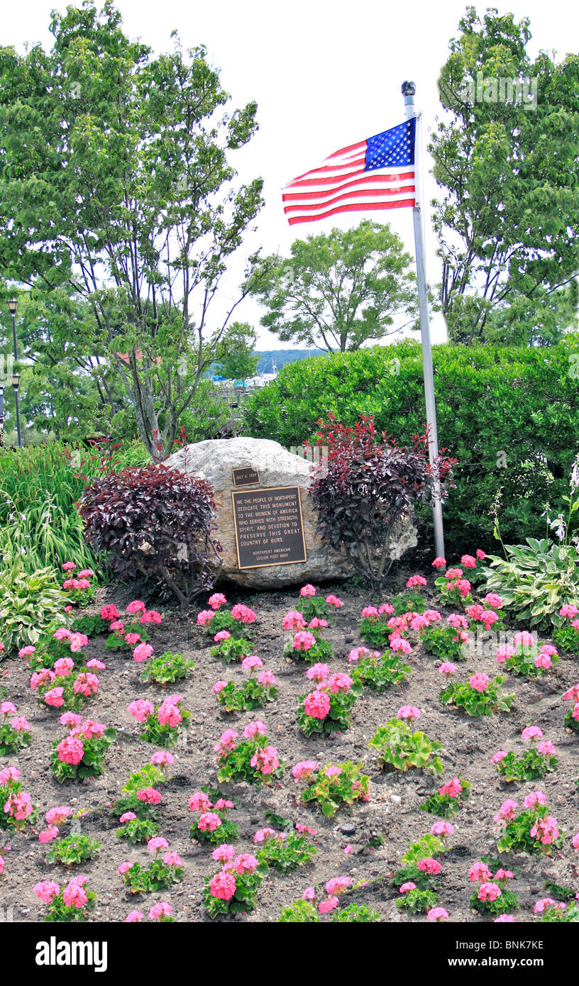 American flag flowers garden monument plaque landscaping bushes hires