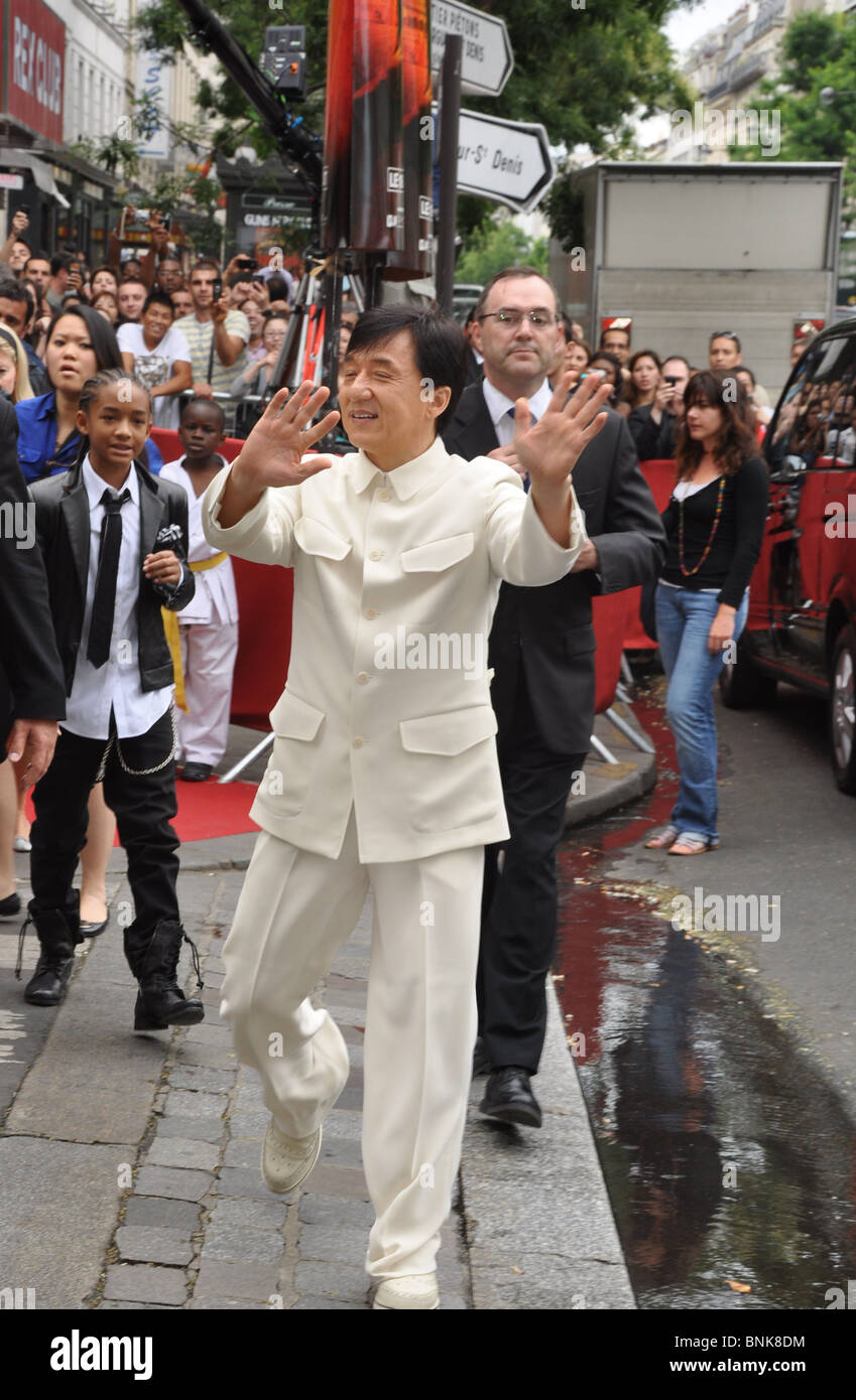 Jackie Chan and Jaden Smith at the preview of the film the karate kid in Paris at the Grand Rex cinema. Stock Photo