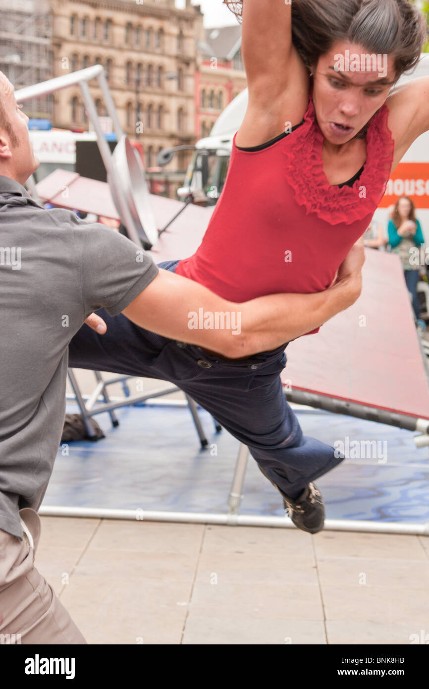 Motionhouse dance company performing 'Cascade' as part of the threedays Greater Manchester