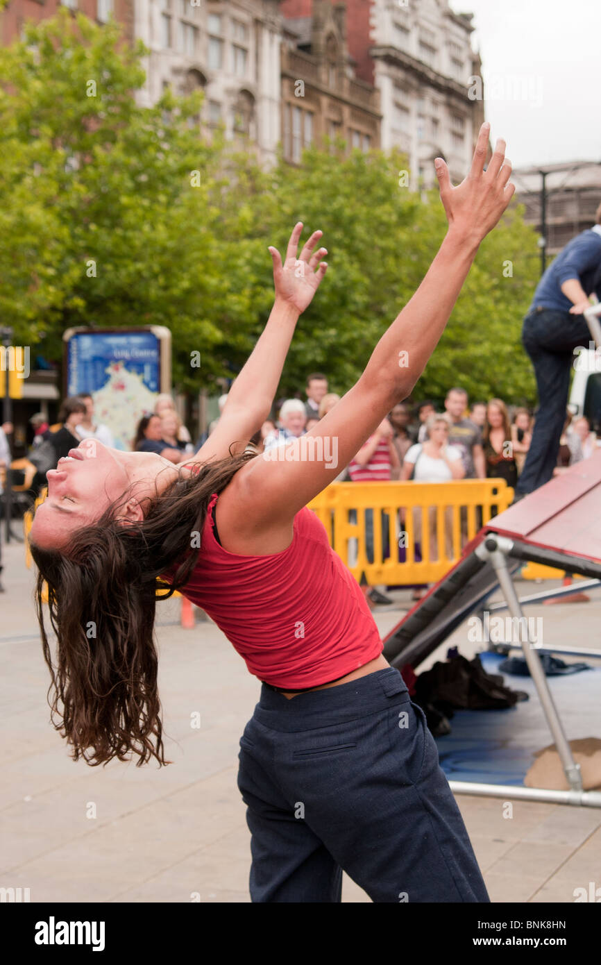 Motionhouse dance company performing 'Cascade' as part of the threedays Greater Manchester