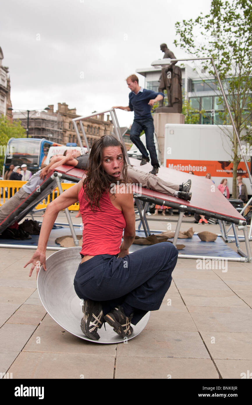 Motionhouse dance company performing 'Cascade' as part of the threedays Greater Manchester