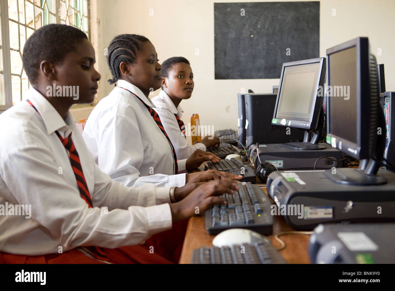 Female secondary school students in computer class Bukoba, Tanzania, East Africa Stock Photo
