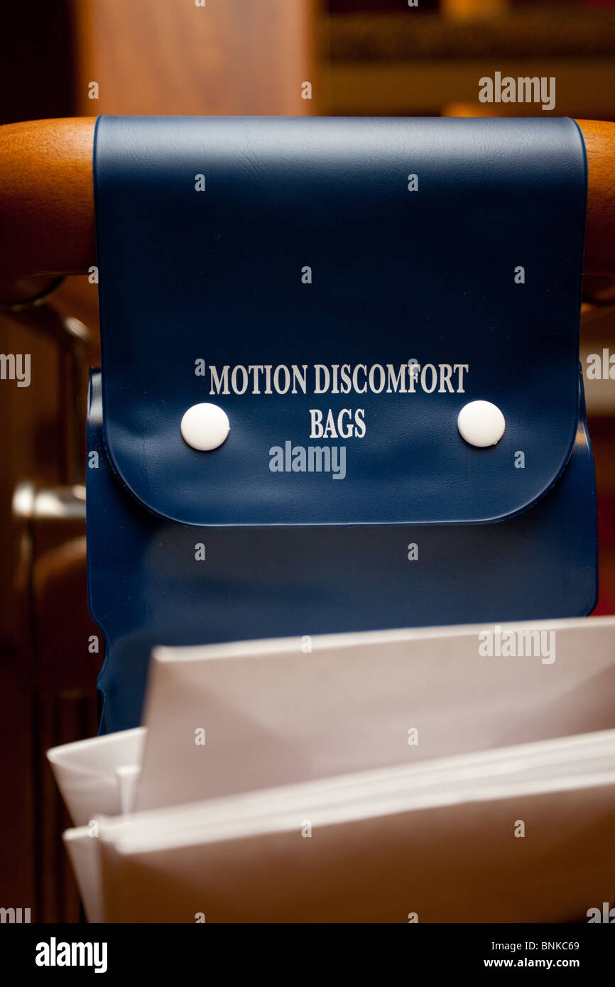 motion sickness disposable bags on ocean liner Stock Photo