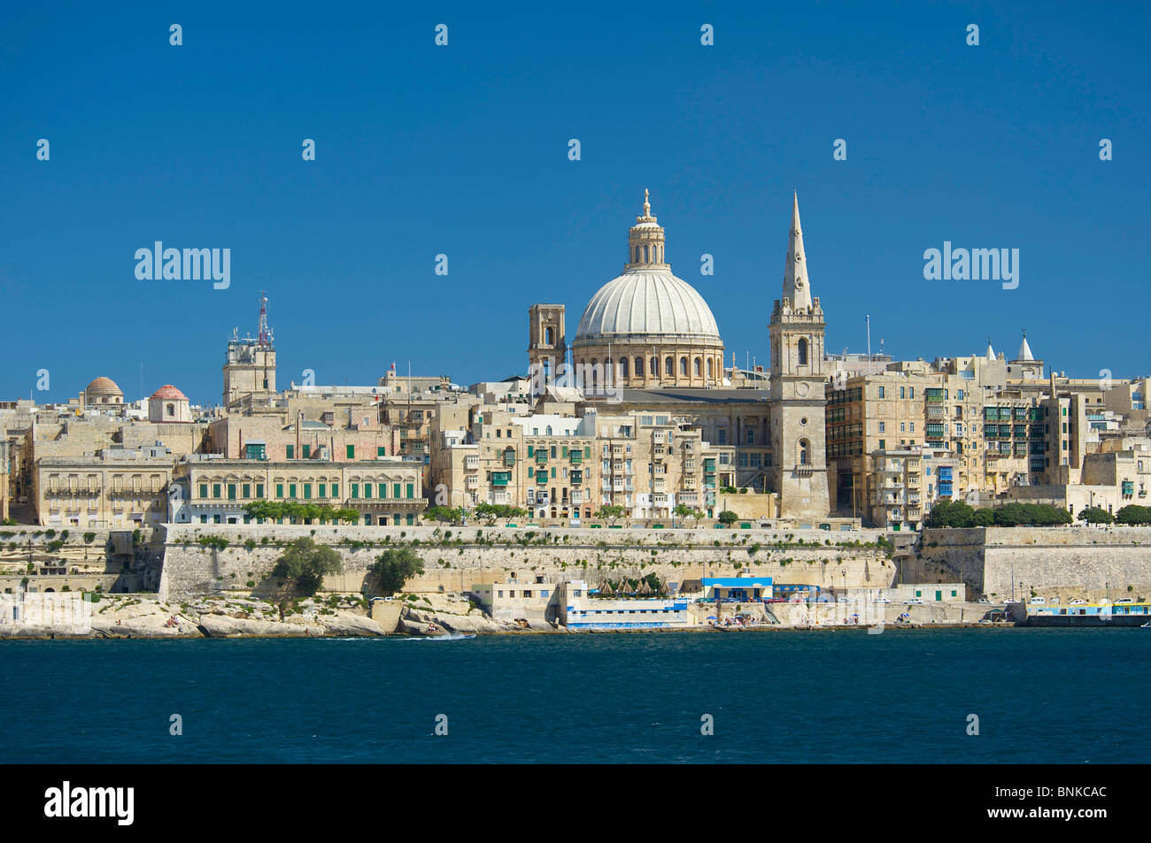Malta Valletta town view town views cathedral panorama holidays travel vacation Mediterranean Stock Photo