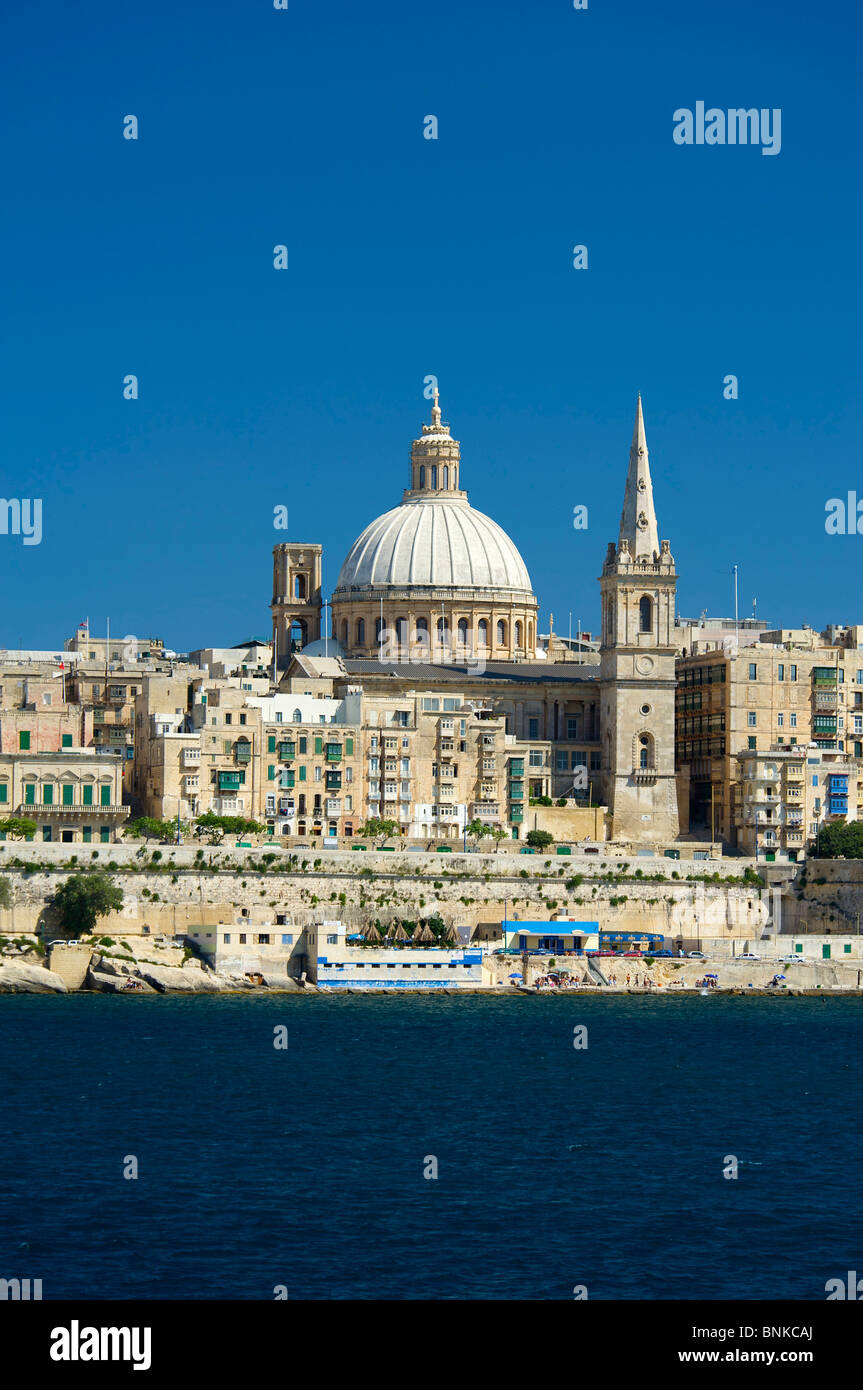 Malta Valletta town view town views cathedral holidays travel vacation Mediterranean Stock Photo