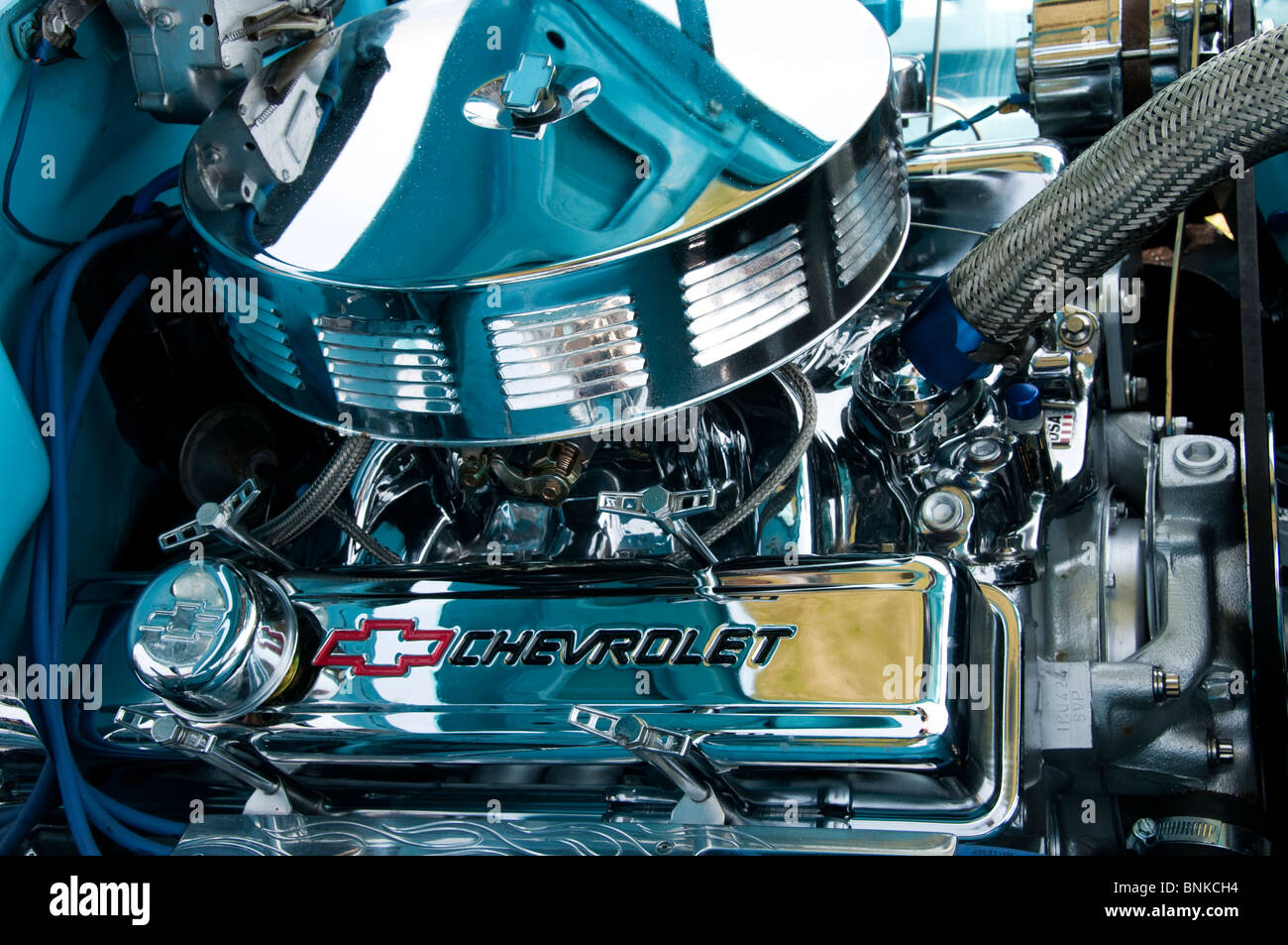 Engine of a classic 1957 Chevrolet Bel Air car Stock Photo