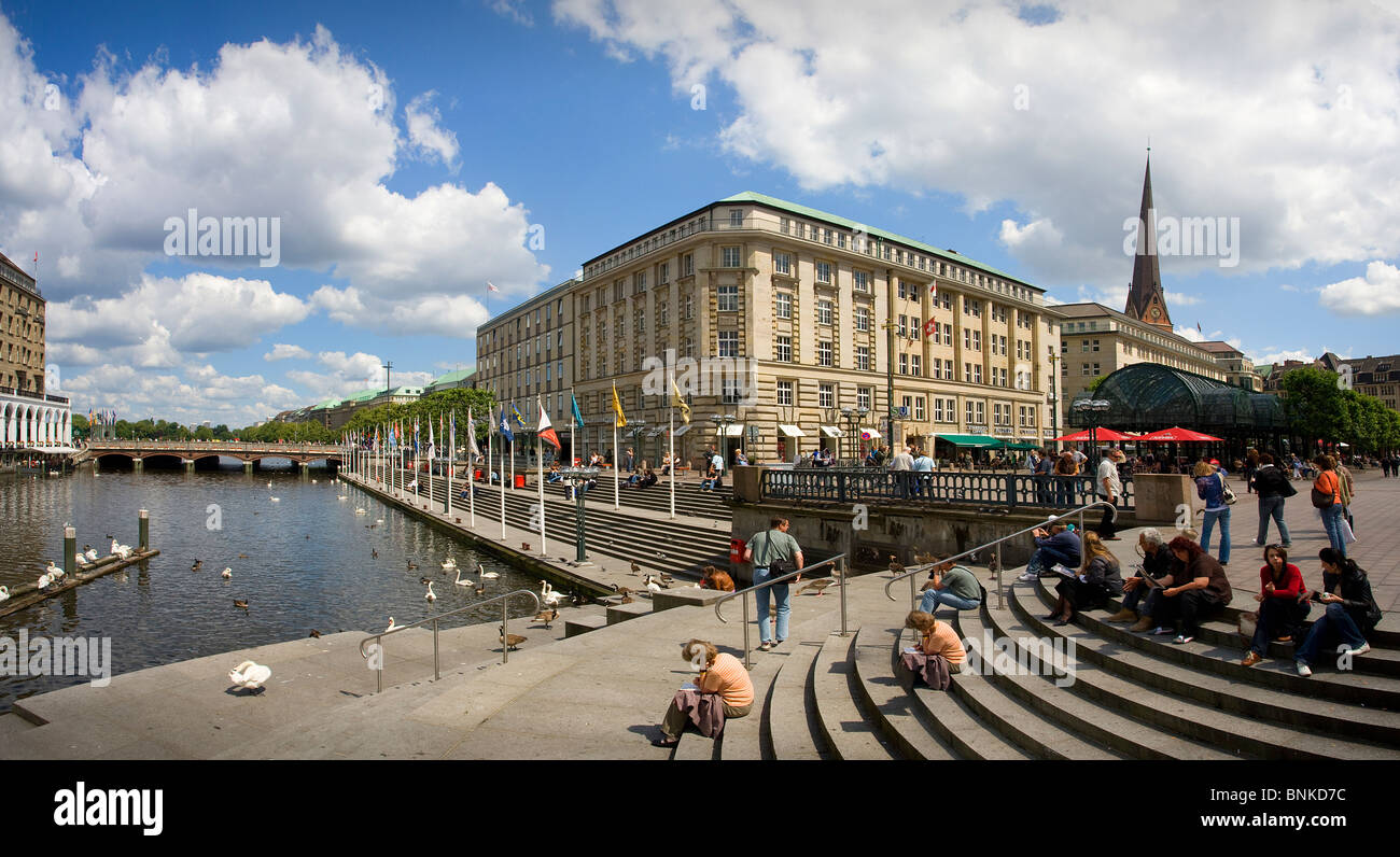 Germany Hamburg stair. Canal channel the Alster arcades dam Reesen traveling tourism holidays vacation Stock Photo