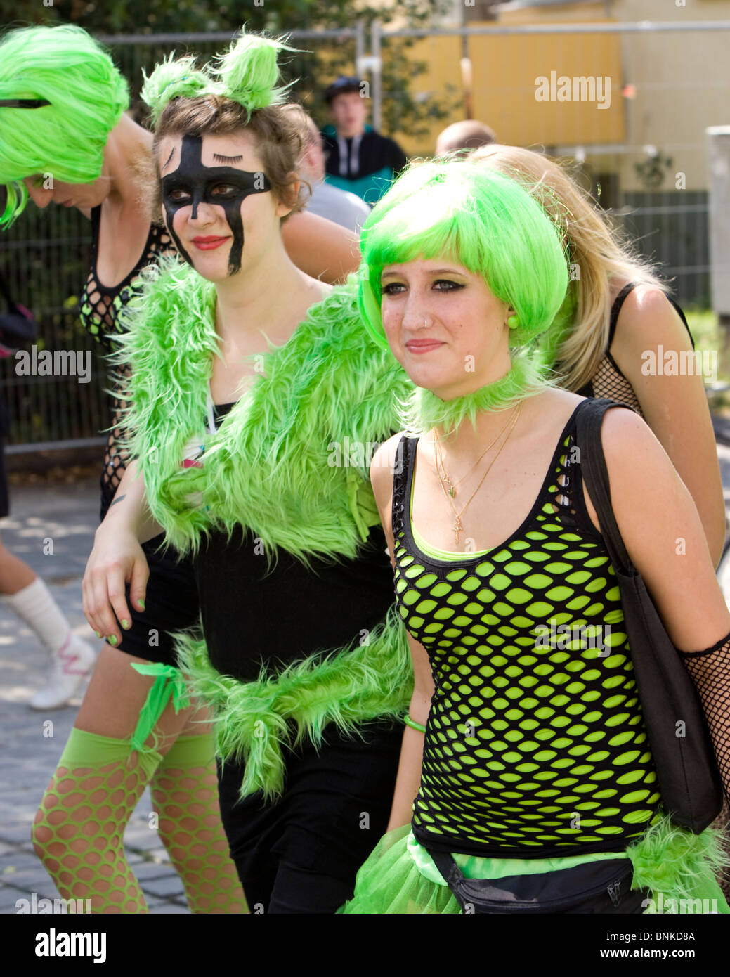 costumed young girls on their way to the last Loveparade 2010 at Duisburg,  Germany, minutes before the tragic accident happened Stock Photo - Alamy