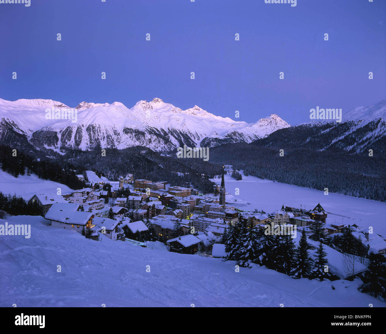 Switzerland Saint Moritz winter evening Engadin canton Graubünden ...