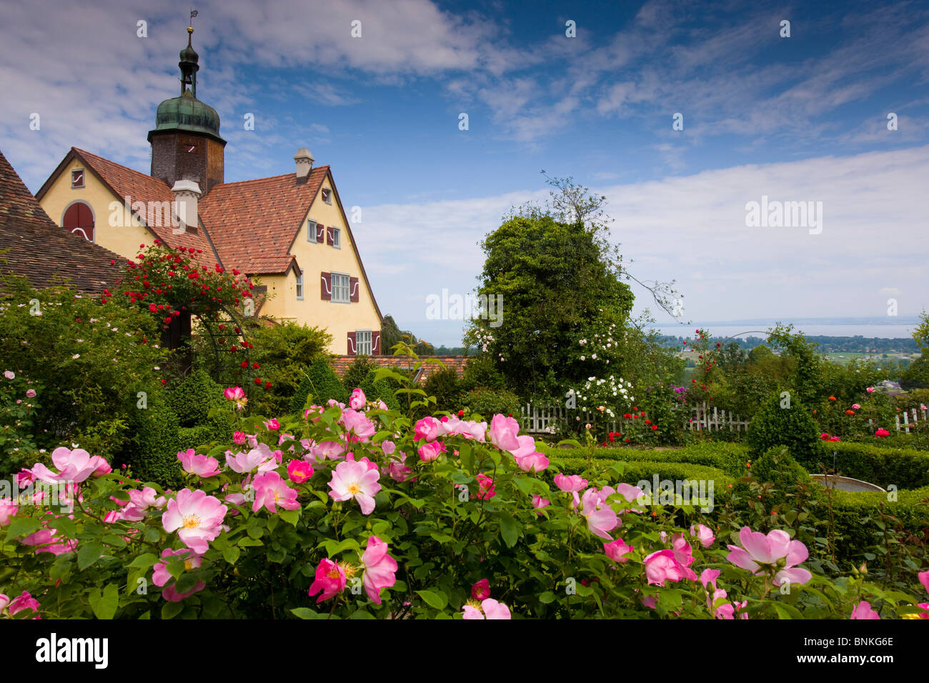 Grab stone Switzerland canton St. Gallen castle castle park garden roses Stock Photo
