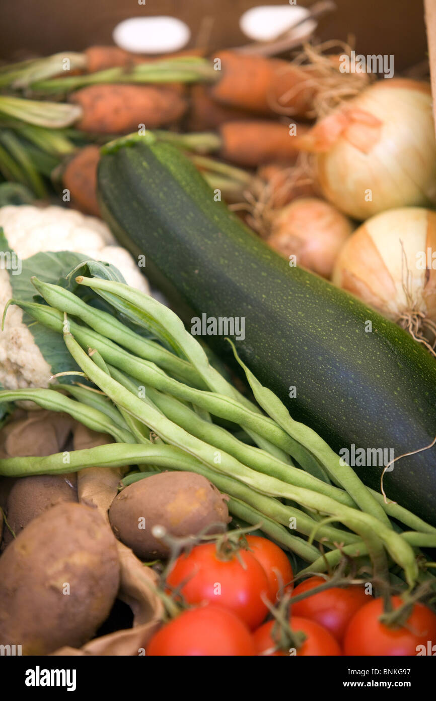 Organic Produce in a box Stock Photo