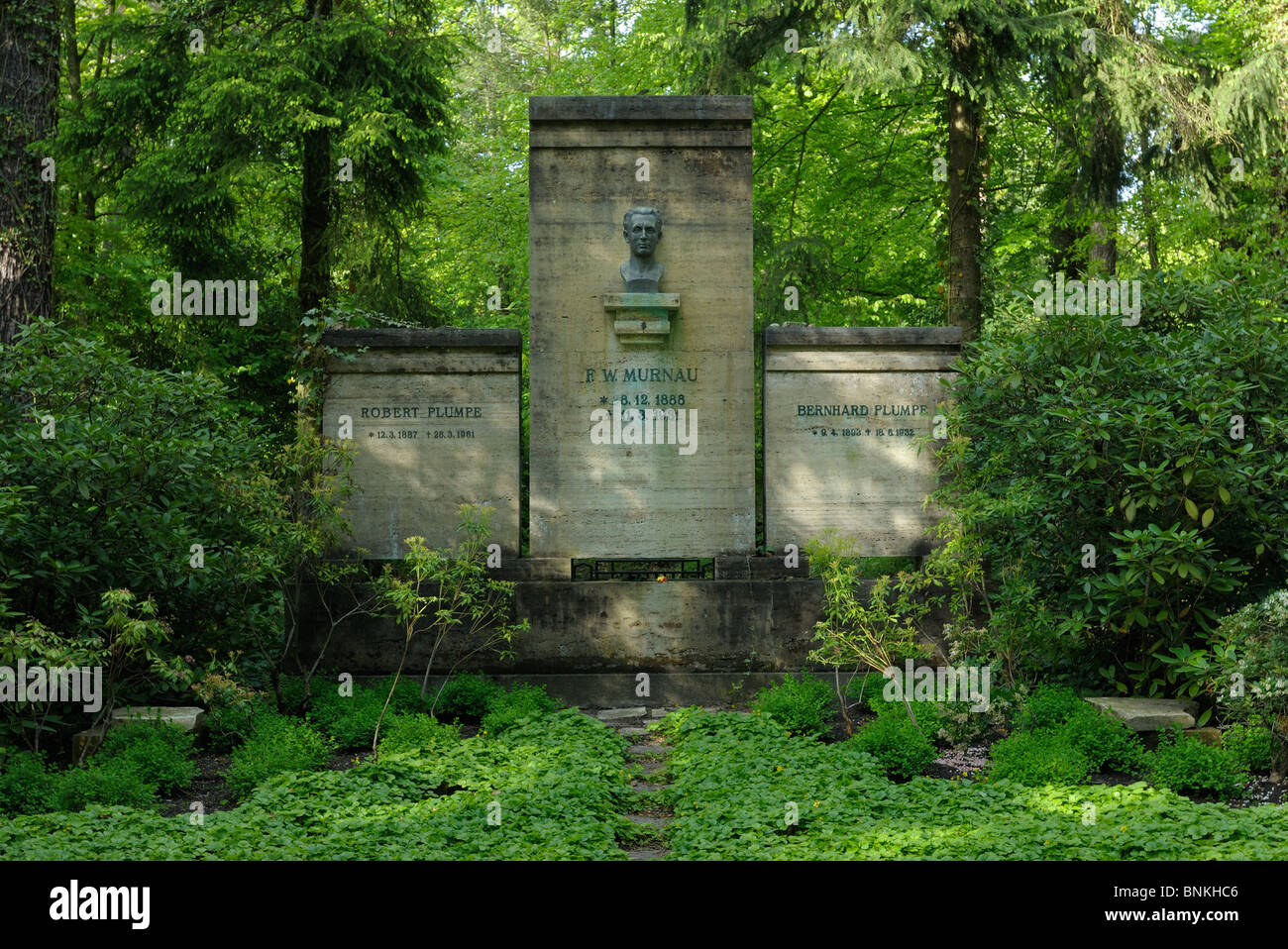 Tomb of Friedrich Wilhelm Murnau, silent film director, Suedwestkirchhof Stahnsdorf cemetery, near Berlin, Brandenburg, Germany. Stock Photo
