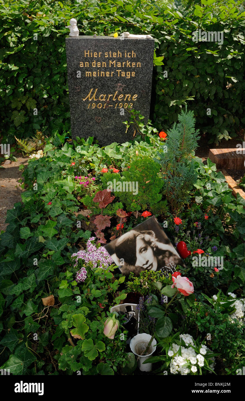 Grave of Marlene Dietrich, Friedhof Stubenrauchstrasse cemetery, Schoeneberg, Friedenau district, Berlin, Germany. Stock Photo