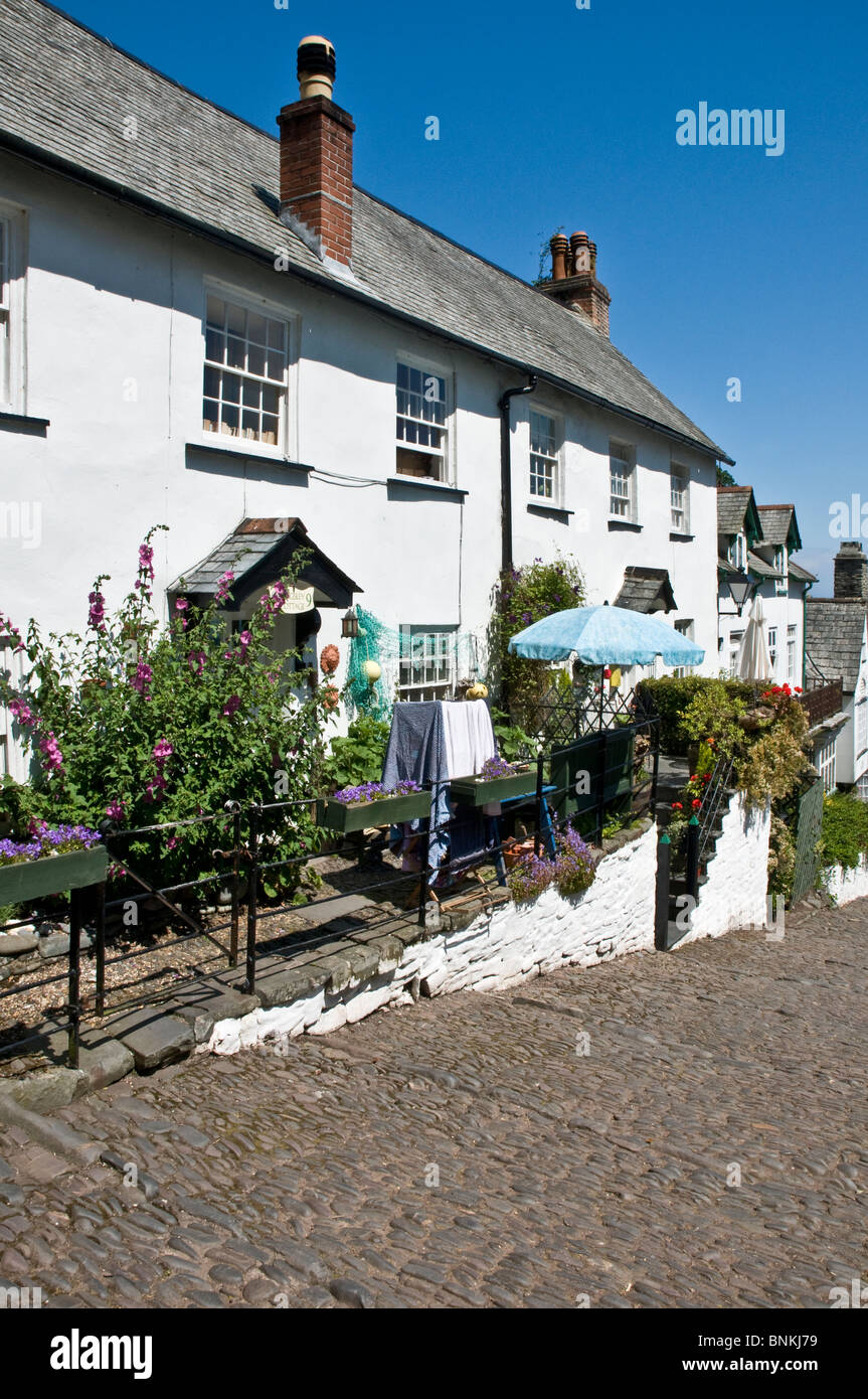 colourful street in Clovelly Cornwall England Stock Photo Alamy