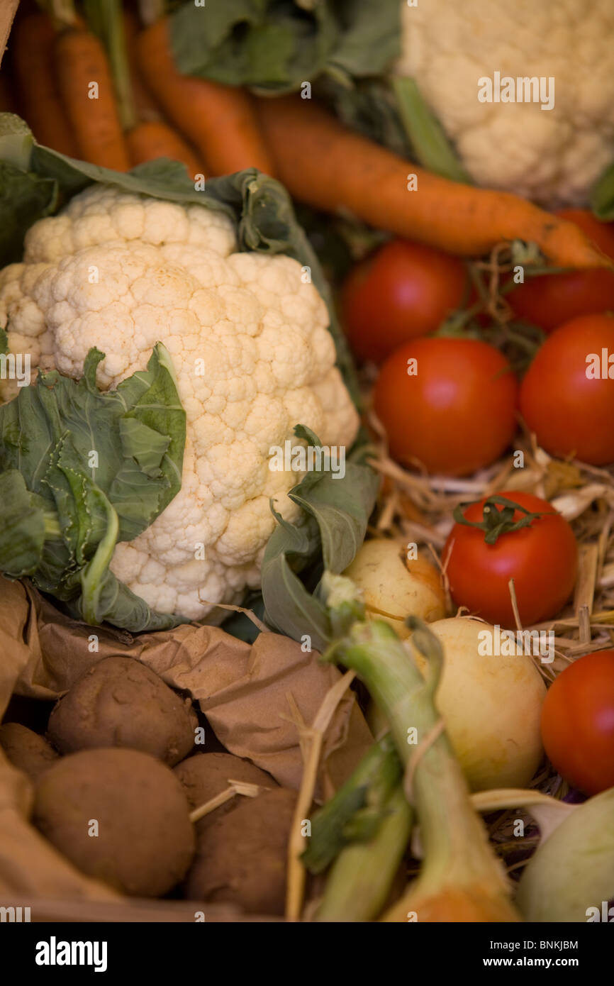 Organic Produce in a box Stock Photo