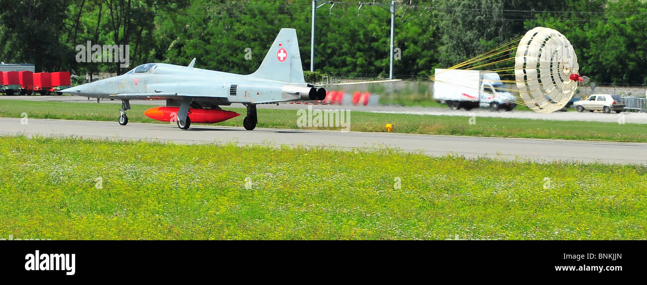 Switzerland Valais Sion F-5E tiger Swiss airplane wing aviation military  transport air force fighter aircraft arms war fight Stock Photo - Alamy
