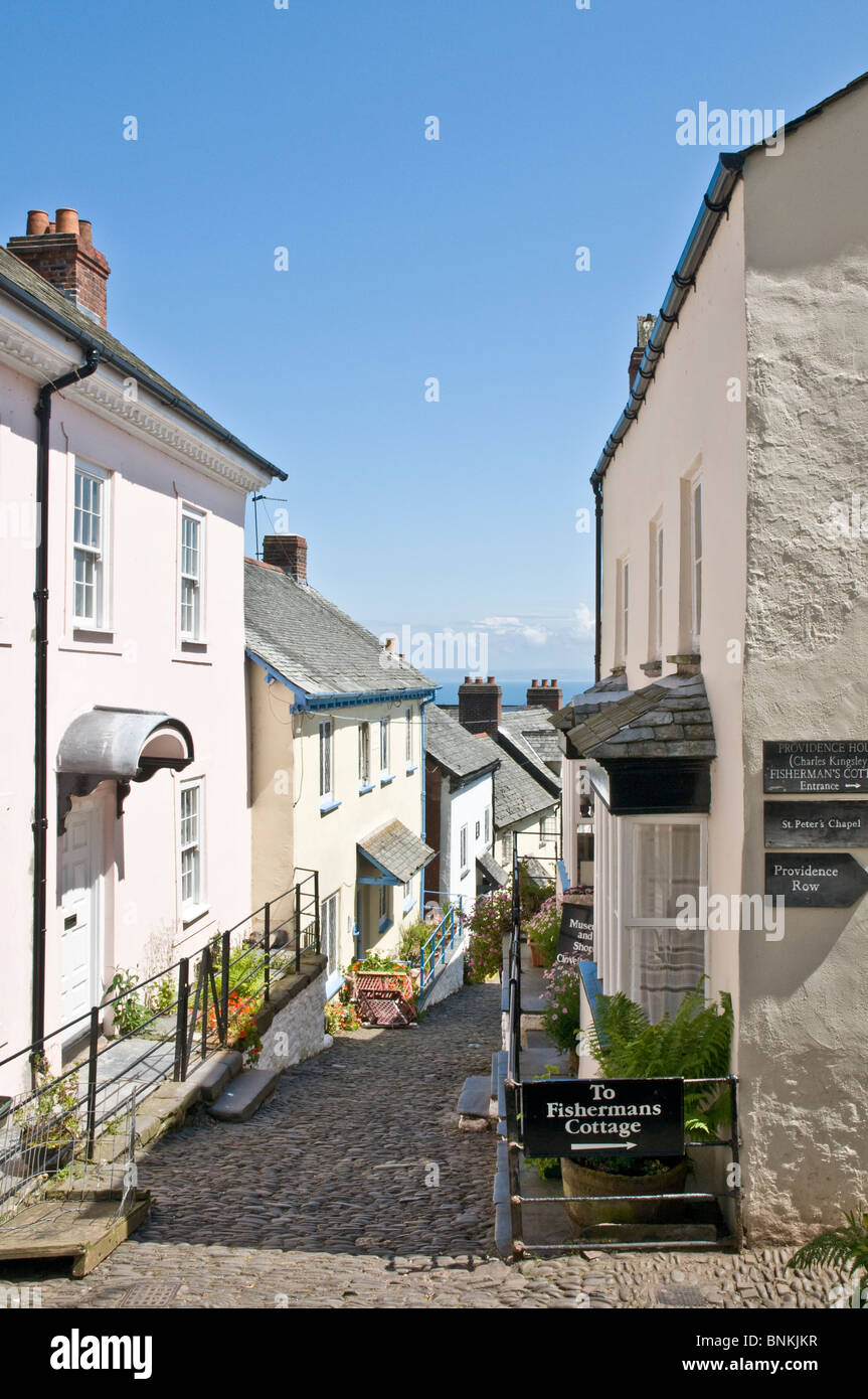colourful street in Clovelly Cornwall England Stock Photo Alamy