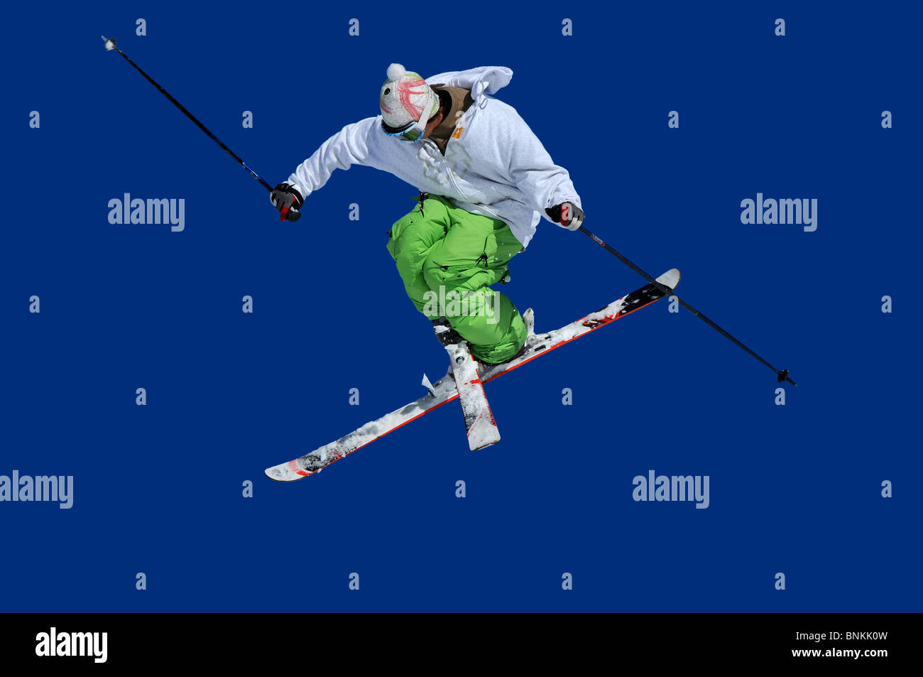 Switzerland Valais Verbier ski skiing skier ski ski sticks floors sticks  jump jumping acrobat acrobatics sensational Stock Photo - Alamy