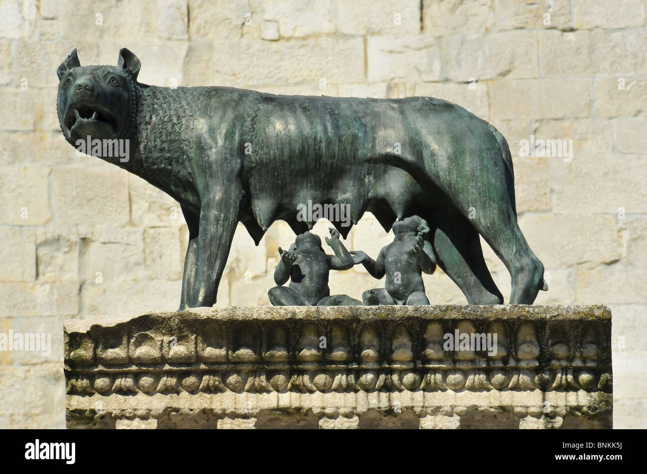 Italy romulus remus Wolf Wölfin nursing legend Rome old antique Rome history story mammal bronze statue, Stock Photo