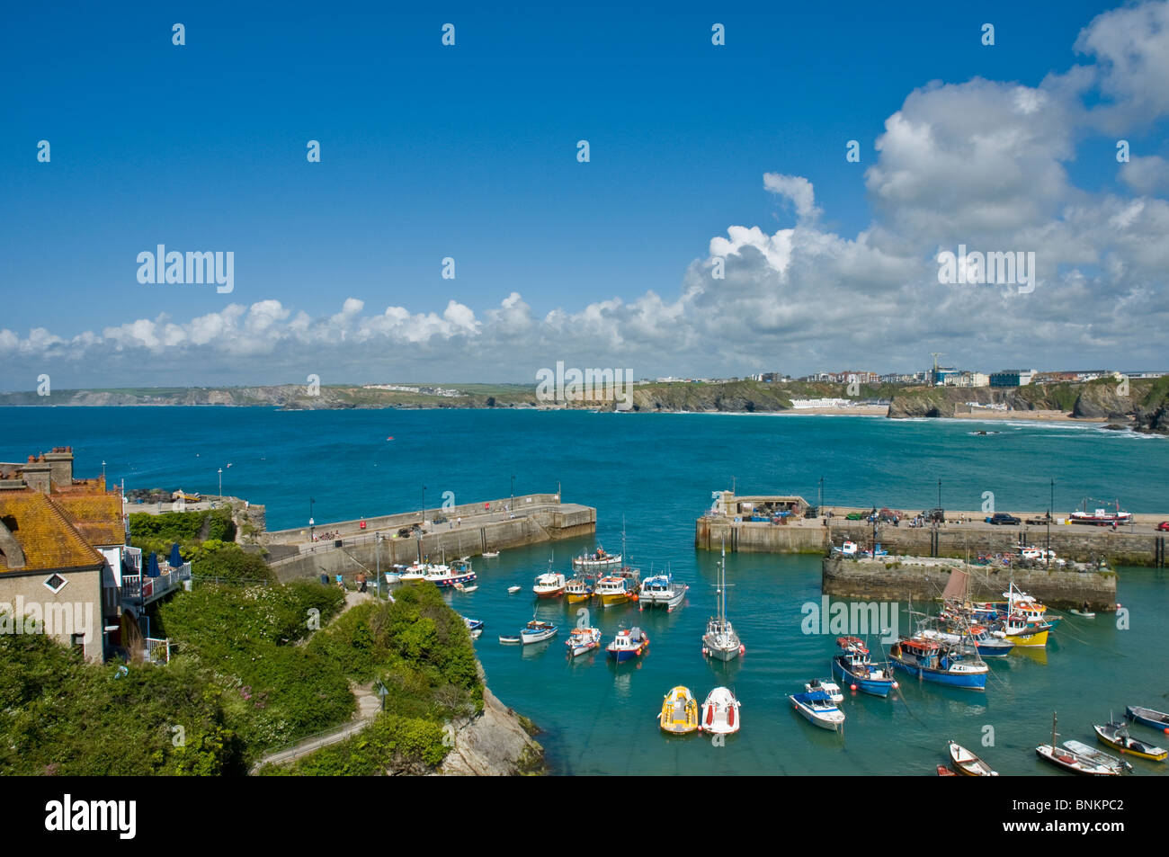 Looking down on the harbour Newquay Cornwall England Stock Photo