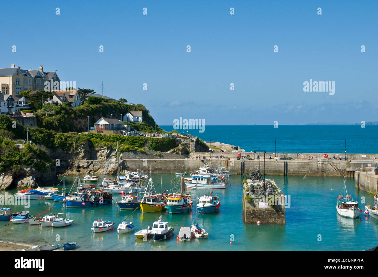 Fishing boats, boats and yachts in harbour Newquay Cornwall England Stock Photo