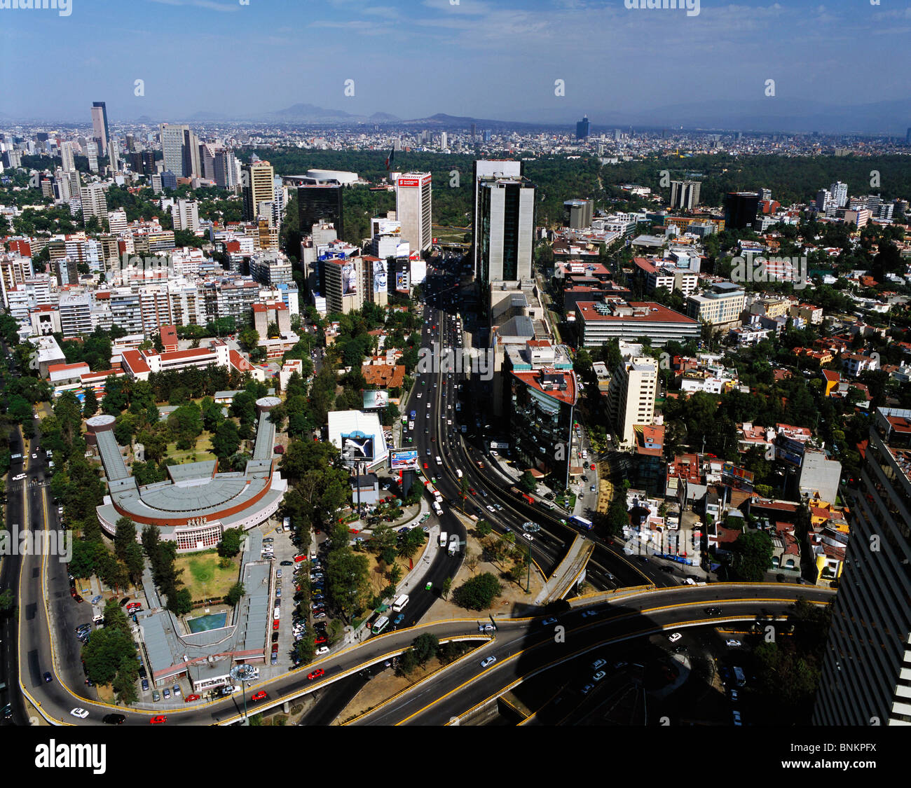 aerial view above National Conservatory of Music Periferico Polanco Lomas de Chapultepec Mexico City from the library of Aerial Archives Stock Photo