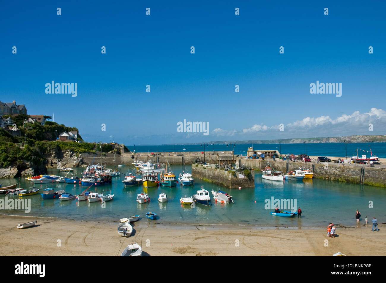 Fishing boats, boats and yachts in harbour Newquay Cornwall England Stock Photo